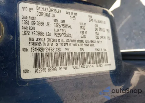 1999 Dodge Durango из США, поврежденный, VIN 1B4HR28Y2XF601493